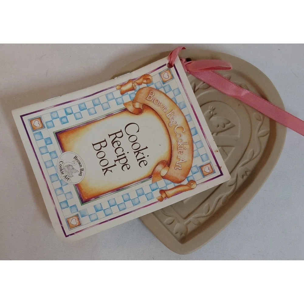 Brown Bag Cookie Art 1993 Heart Love Birds Stoneware Cookie Mold w/ Recipe Book